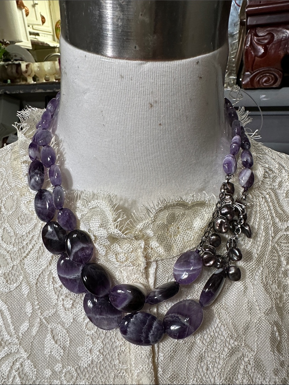 Coldwater Creek Purple Amethyst Multi-Strand Necklace with Silver Accent